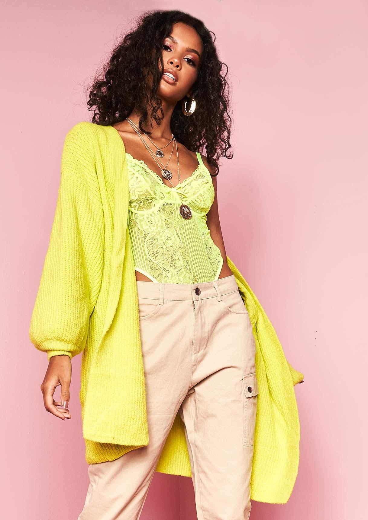 Rea Neon Yellow Knit Cardigan sold by Missy Empire