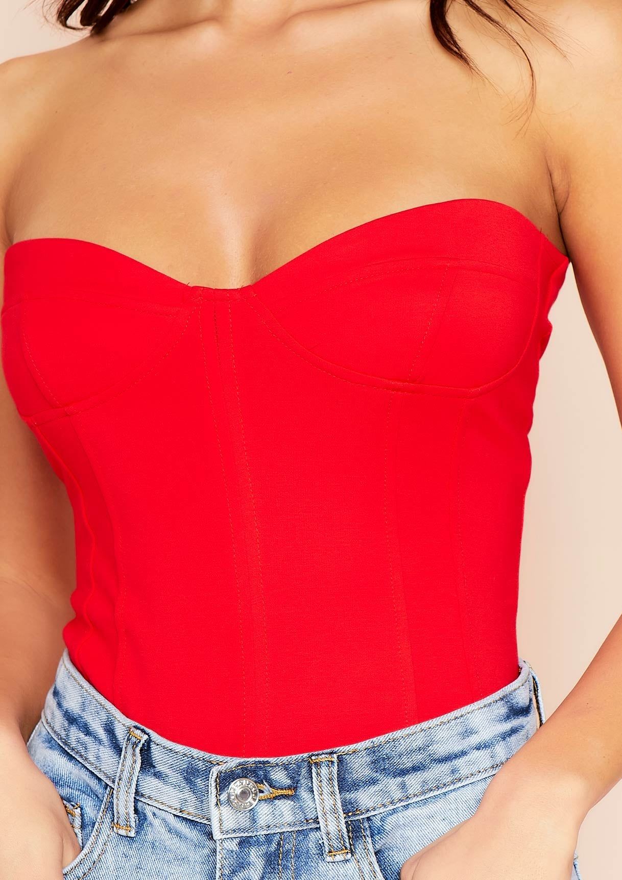 Halana Red Bandeau Corset Cupped Bodysuit sold by Missy Empire product image thumbnail 3