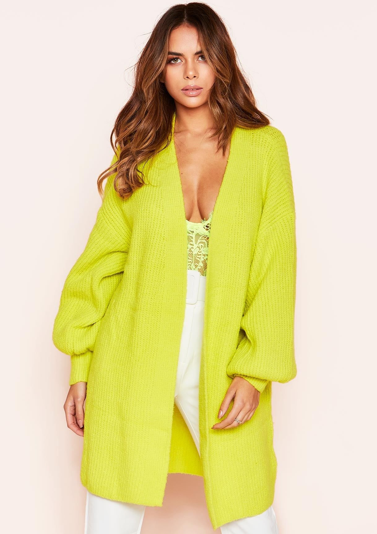 Rea Neon Yellow Knit Cardigan sold by Missy Empire product image thumbnail 3