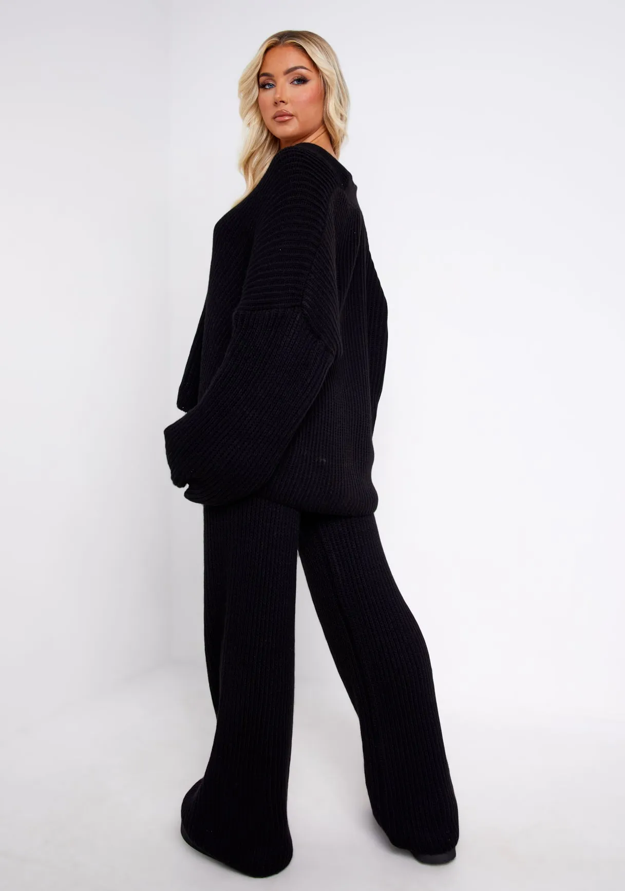 Chantelle Black Chunky Knit Cardigan & Trouser Co-Ord Set sold by Missy Empire product image thumbnail 3