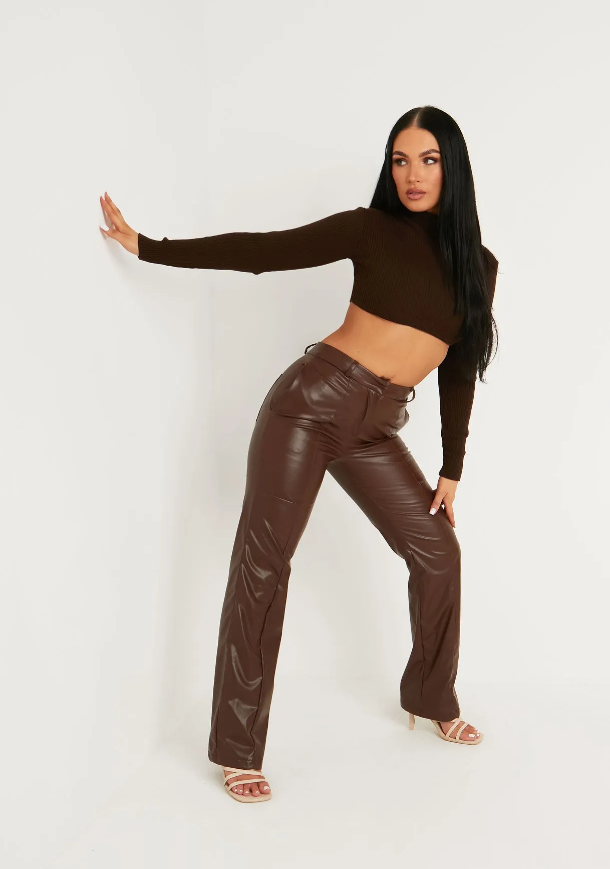Agnese Chocolate Super Crop Roll Neck Knitted Jumper sold by Missy Empire product image thumbnail 4