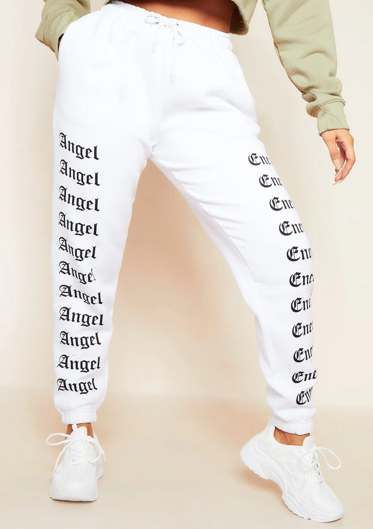 Melila White and Black Angel Energy Slogan Joggers sold by Missy Empire product image thumbnail 2
