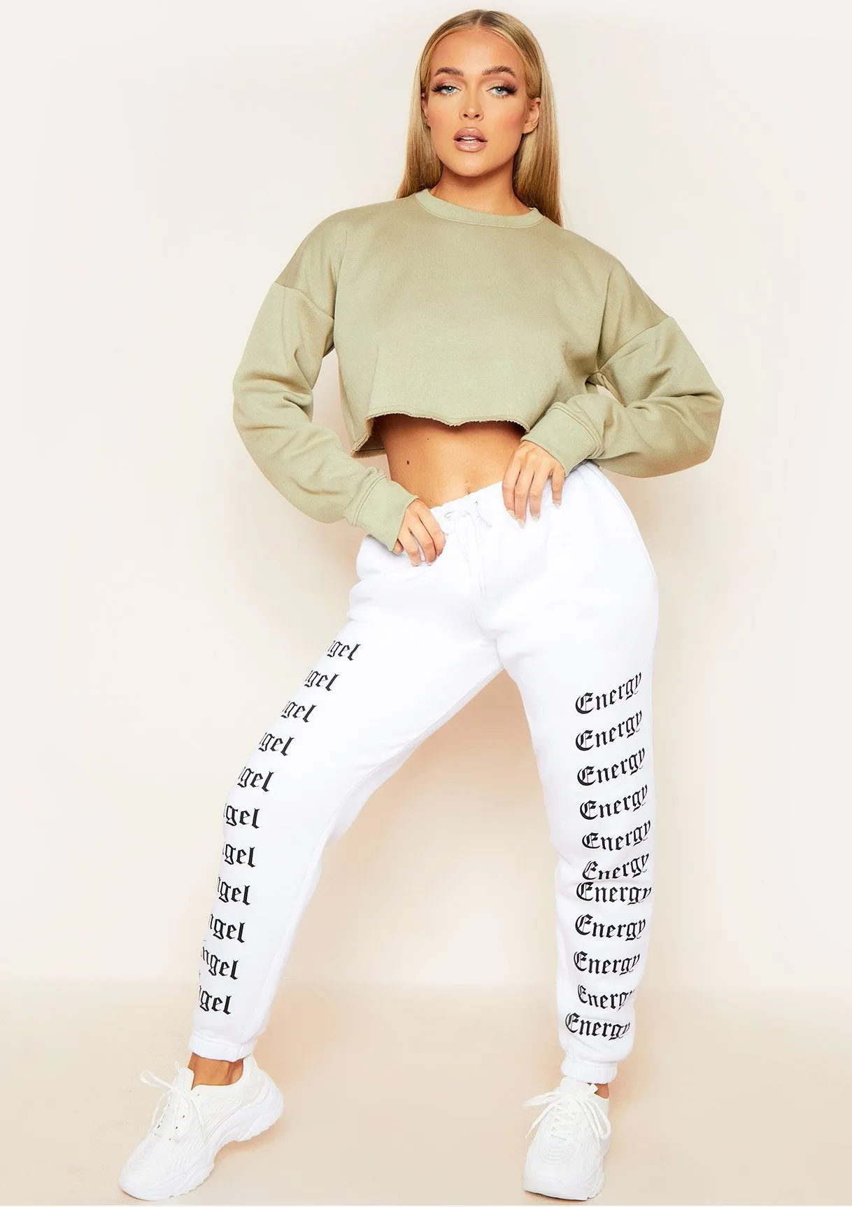 Melila White and Black Angel Energy Slogan Joggers sold by Missy Empire product image thumbnail 4