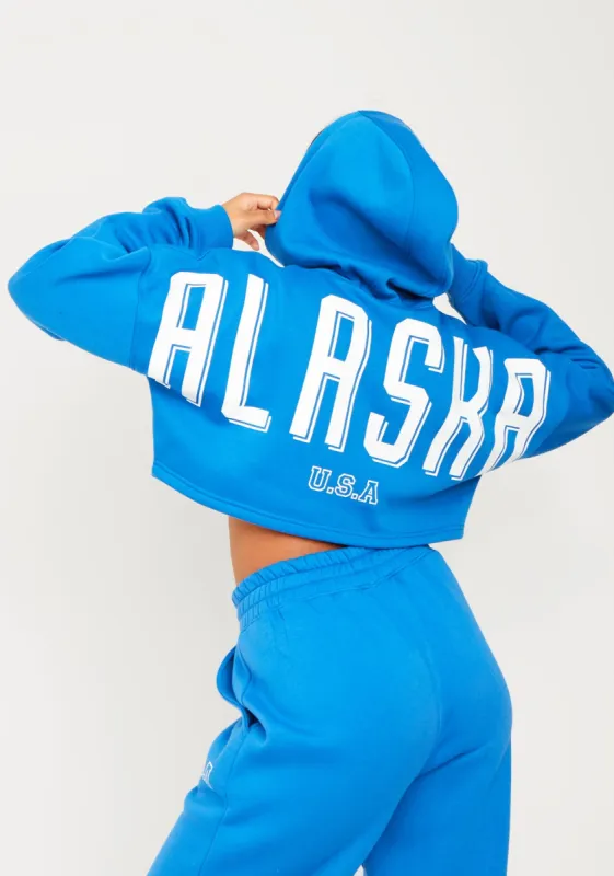 Allie Blue Alaska Printed Cropped Hoodie sold by Missy Empire