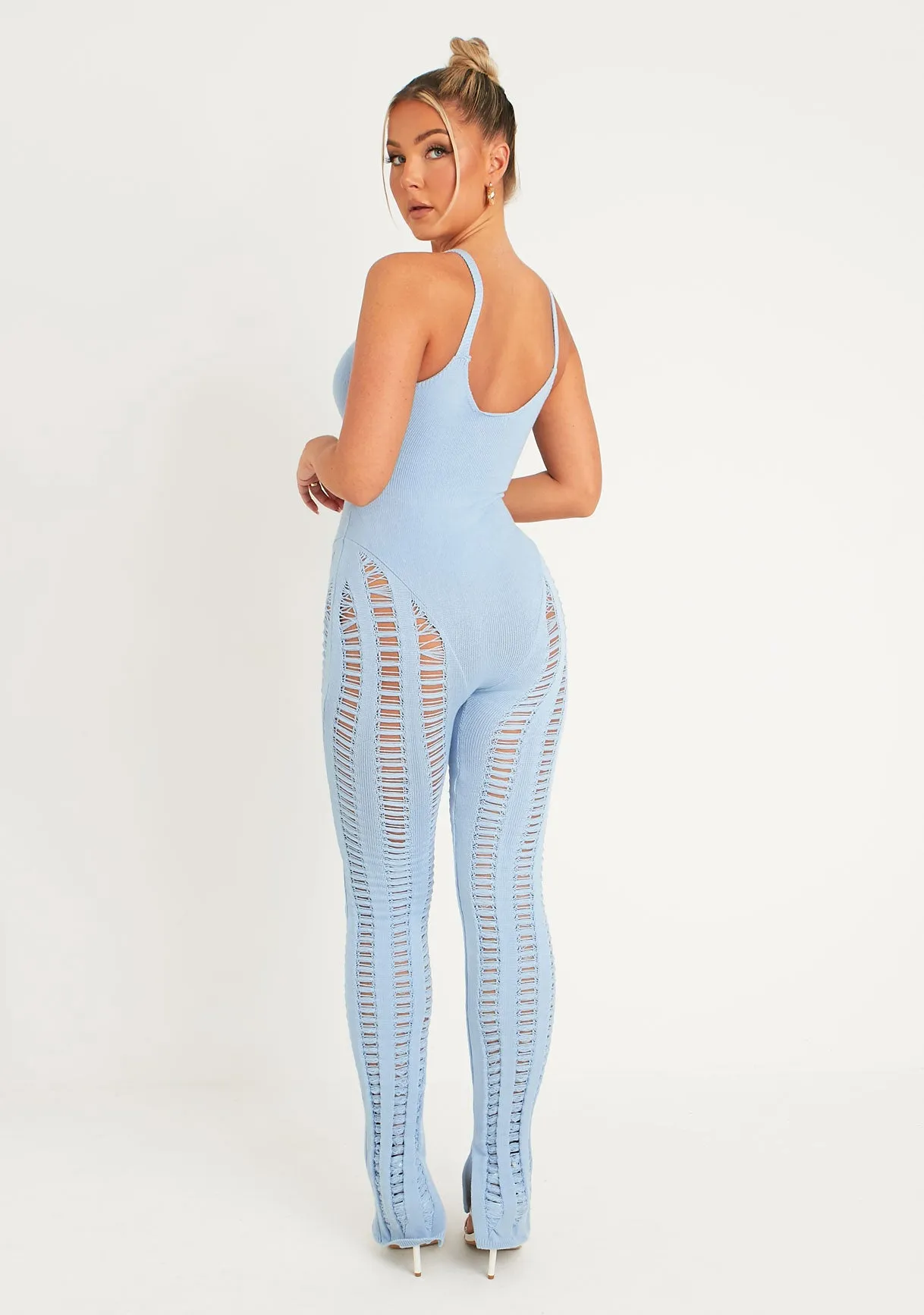 Eva Pastel Blue Laddered Knitted Seam Jumpsuit sold by Missy Empire product image thumbnail 3