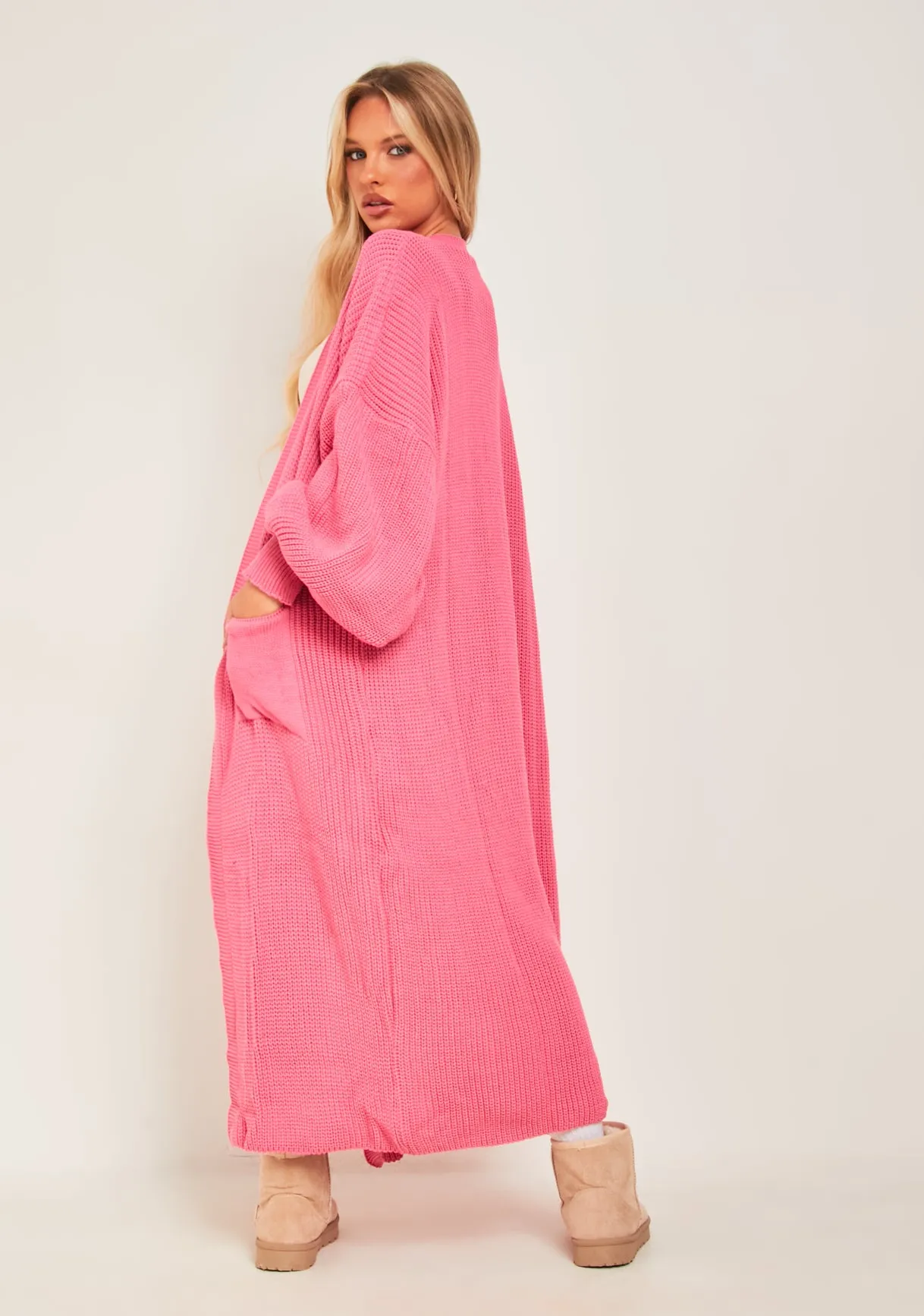 Nathalie Pink Balloon Sleeve Knitted Cardigan sold by Missy Empire product image thumbnail 3