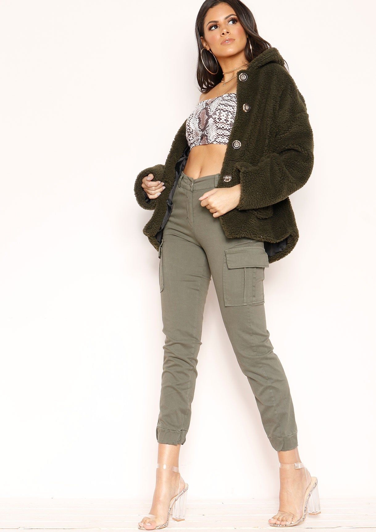 Krissy Khaki Button Up Teddy Coat sold by Missy Empire product image thumbnail 2