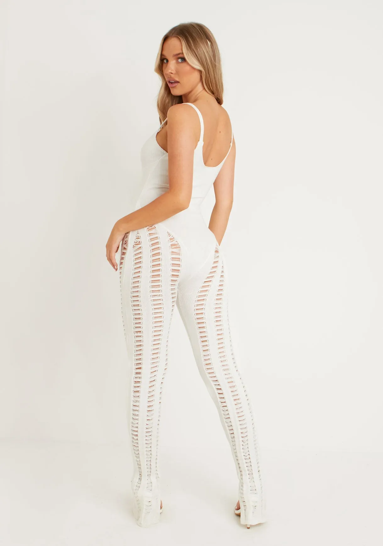 Eva Cream Laddered Knitted Seam Jumpsuit sold by Missy Empire product image thumbnail 3