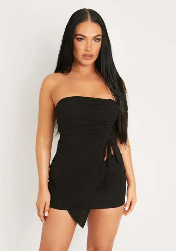 Larisa Black Mesh Overlay Top sold by Missy Empire