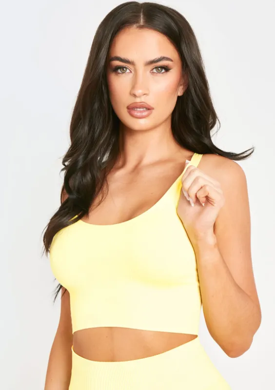Kara Lemon Seamless Ribbed Scoop Neck Double Strap Crop Top sold by Missy Empire