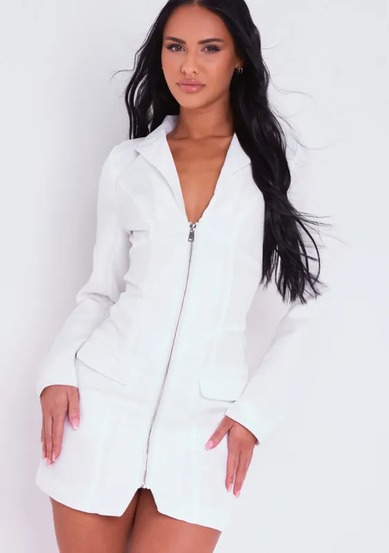 Nayla White Blazer Zip Up Structured Dress sold by Missy Empire