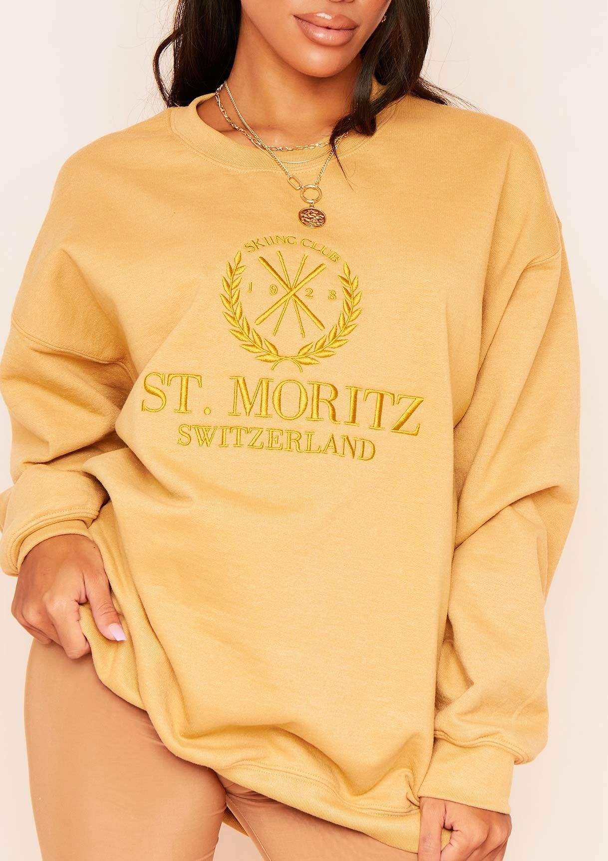 Halyn Gold St. Moritz Slogan Oversized Sweatshirt sold by Missy Empire product image thumbnail 3