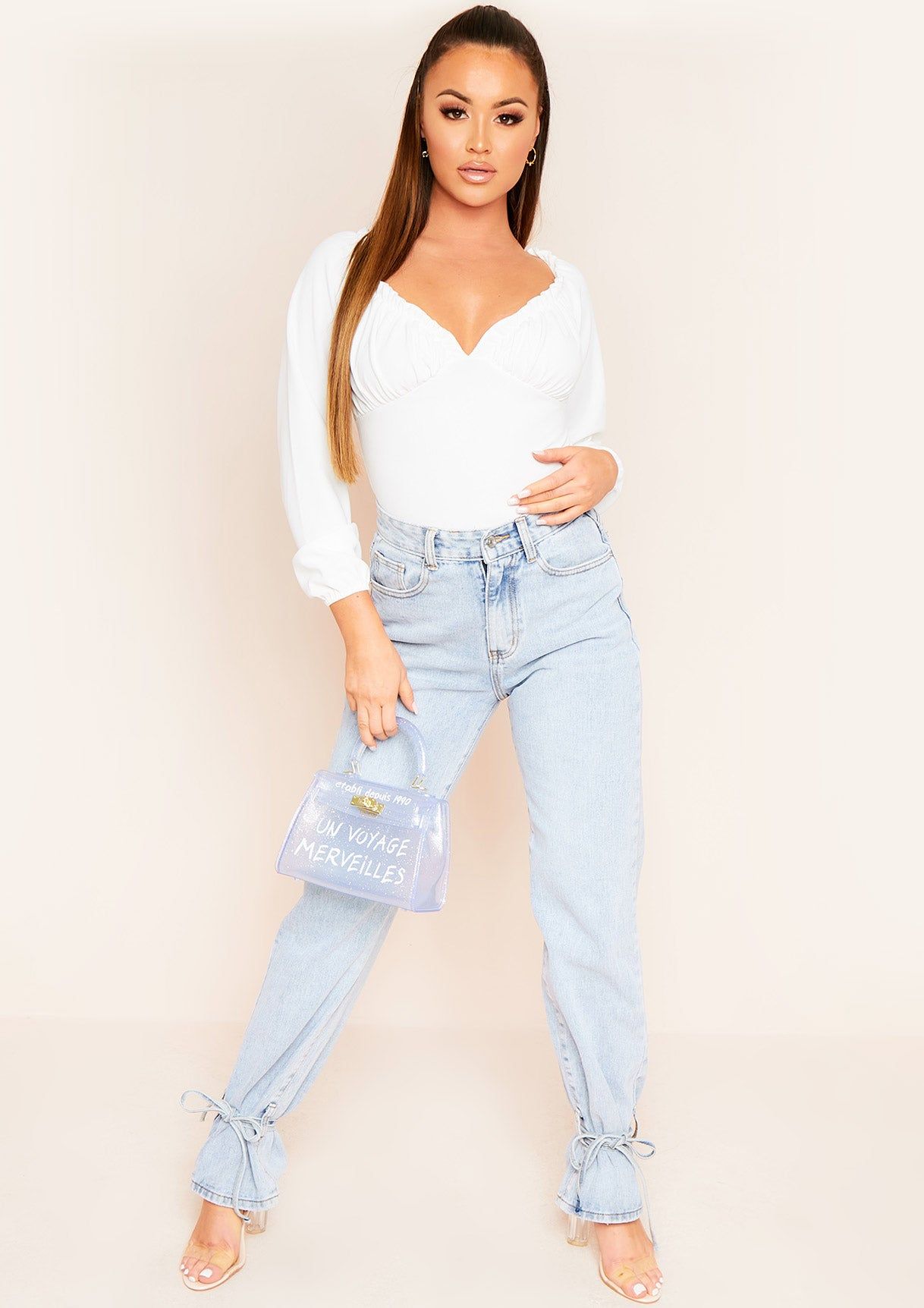 Grace White Off The Shoulder Bodysuit sold by Missy Empire product image thumbnail 2