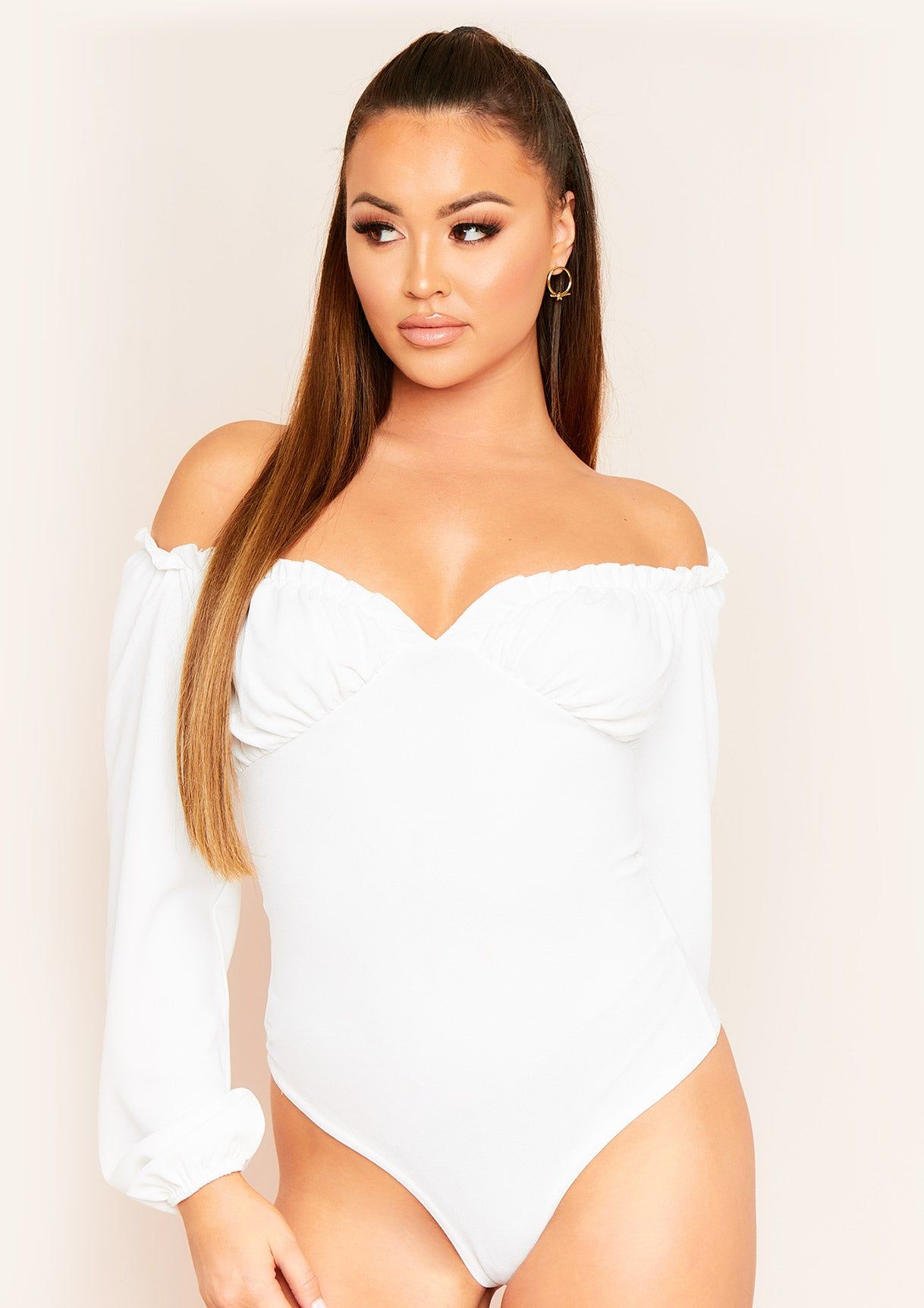 Grace White Off The Shoulder Bodysuit sold by Missy Empire product image thumbnail 3