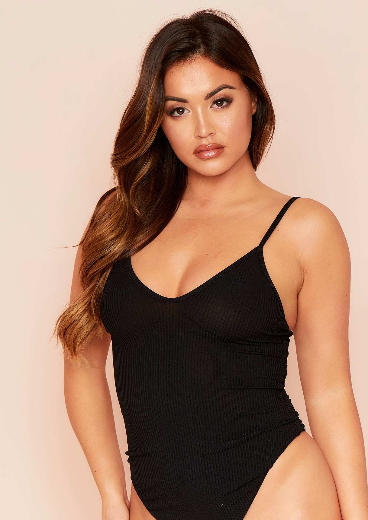 Lyla Black Ribbed Strappy Plunge Bodysuit sold by Missy Empire product image thumbnail 3