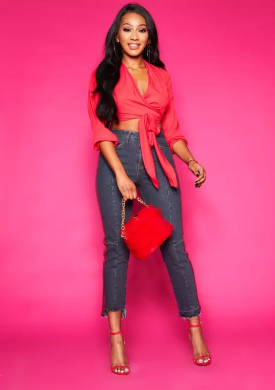 Lovisa Red Wrap Around Open Back Crop Top made by Missy Empire