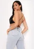 Lucy Black Satin Ruched Side Cross Strap Crop Top sold by Missy Empire