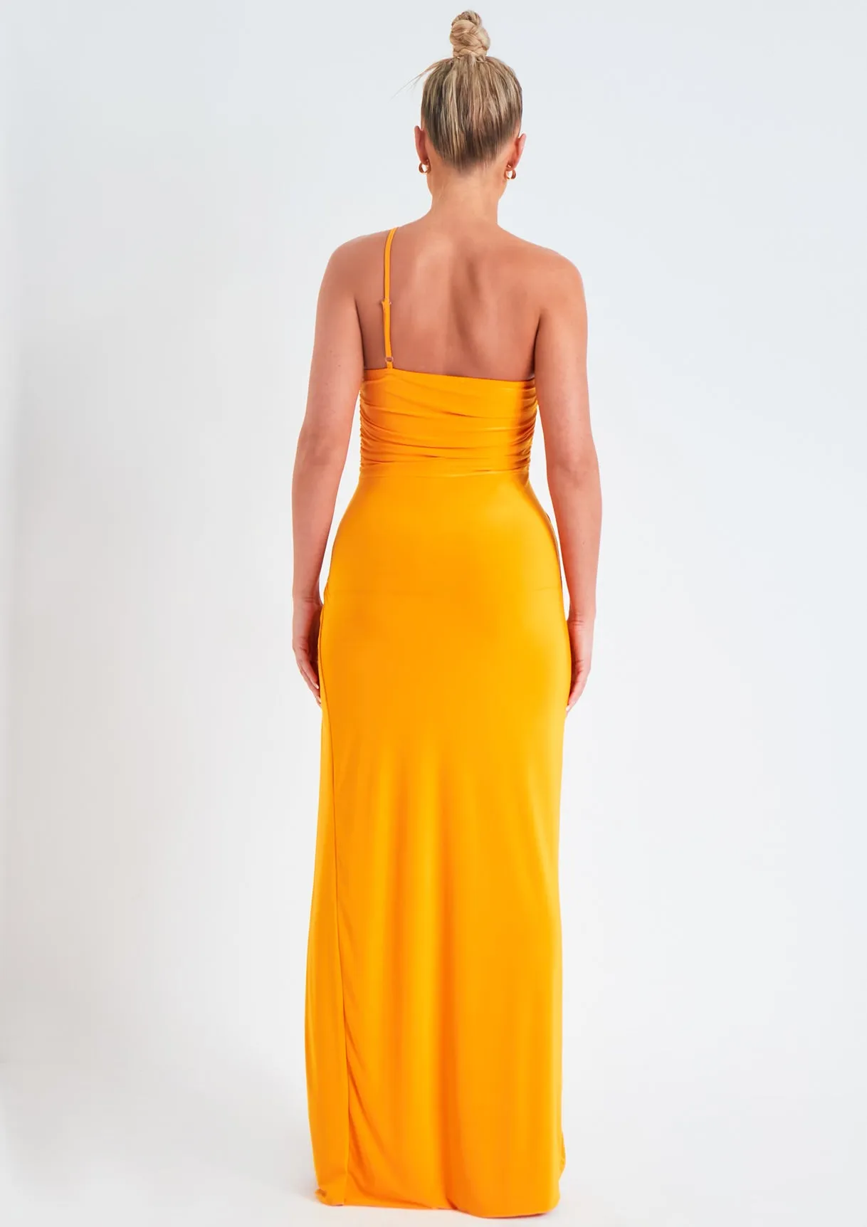Saffy Orange Asymmetric Strap Maxi Dress With Split sold by Missy Empire product image thumbnail 3