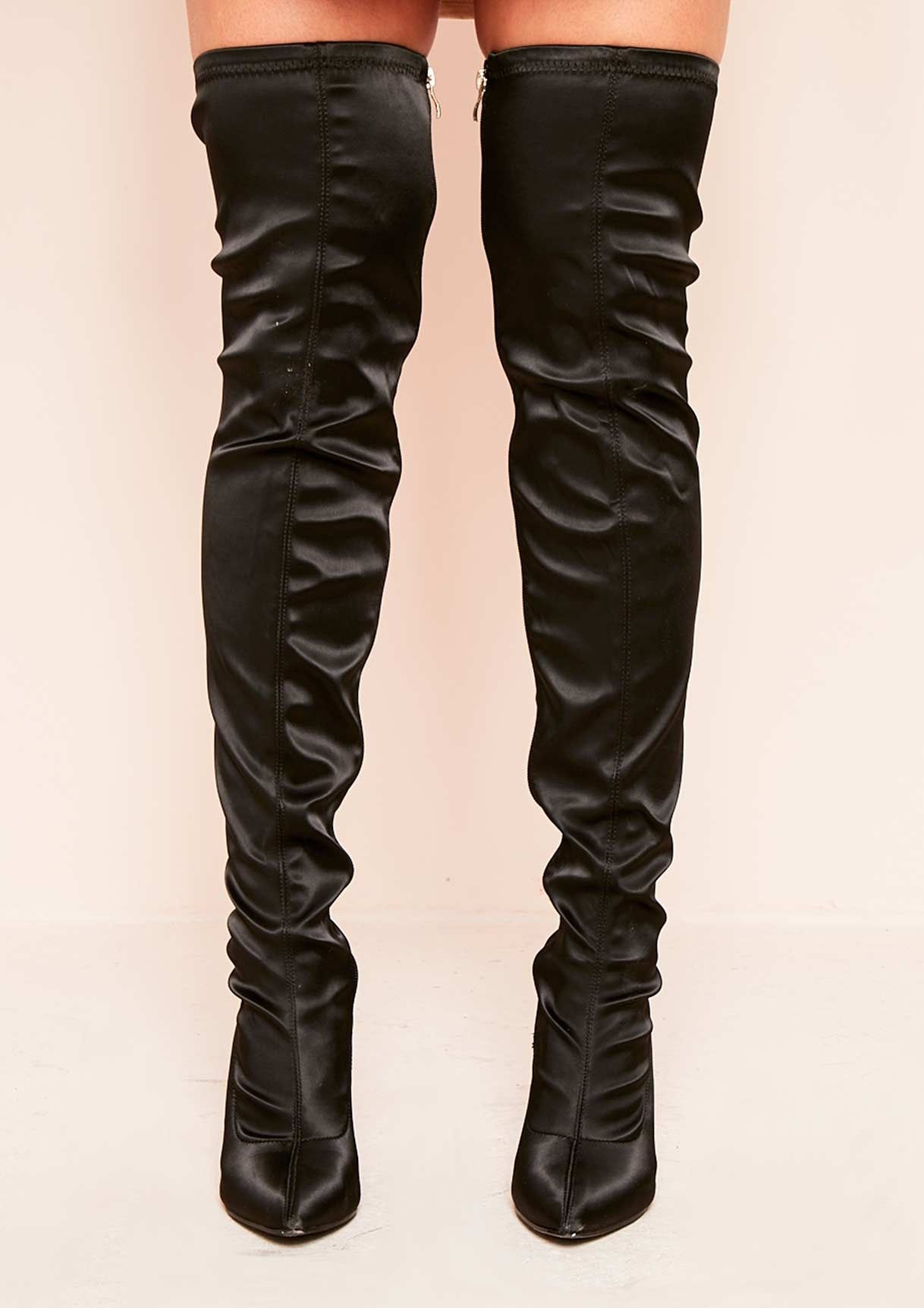 Sia Black Satin Thigh High Boots sold by Missy Empire product image thumbnail 2
