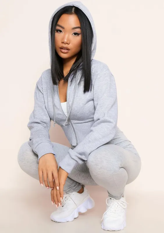 Freya Grey Zip Up Cropped Hoodie sold by Missy Empire