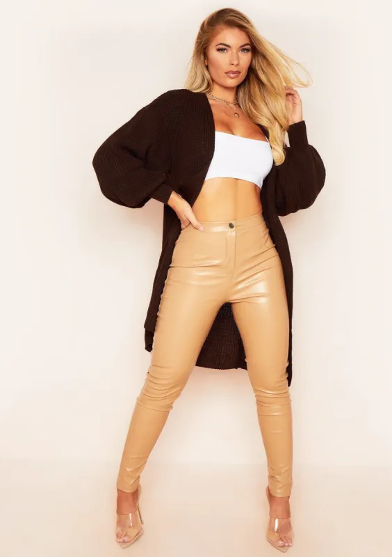 Jimena Chocolate Balloon Sleeve Knitted Cardigan made by Missy Empire