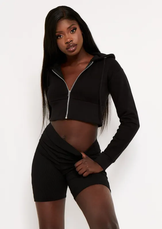 Freya Black Zip Up Cropped Hoodie sold by Missy Empire