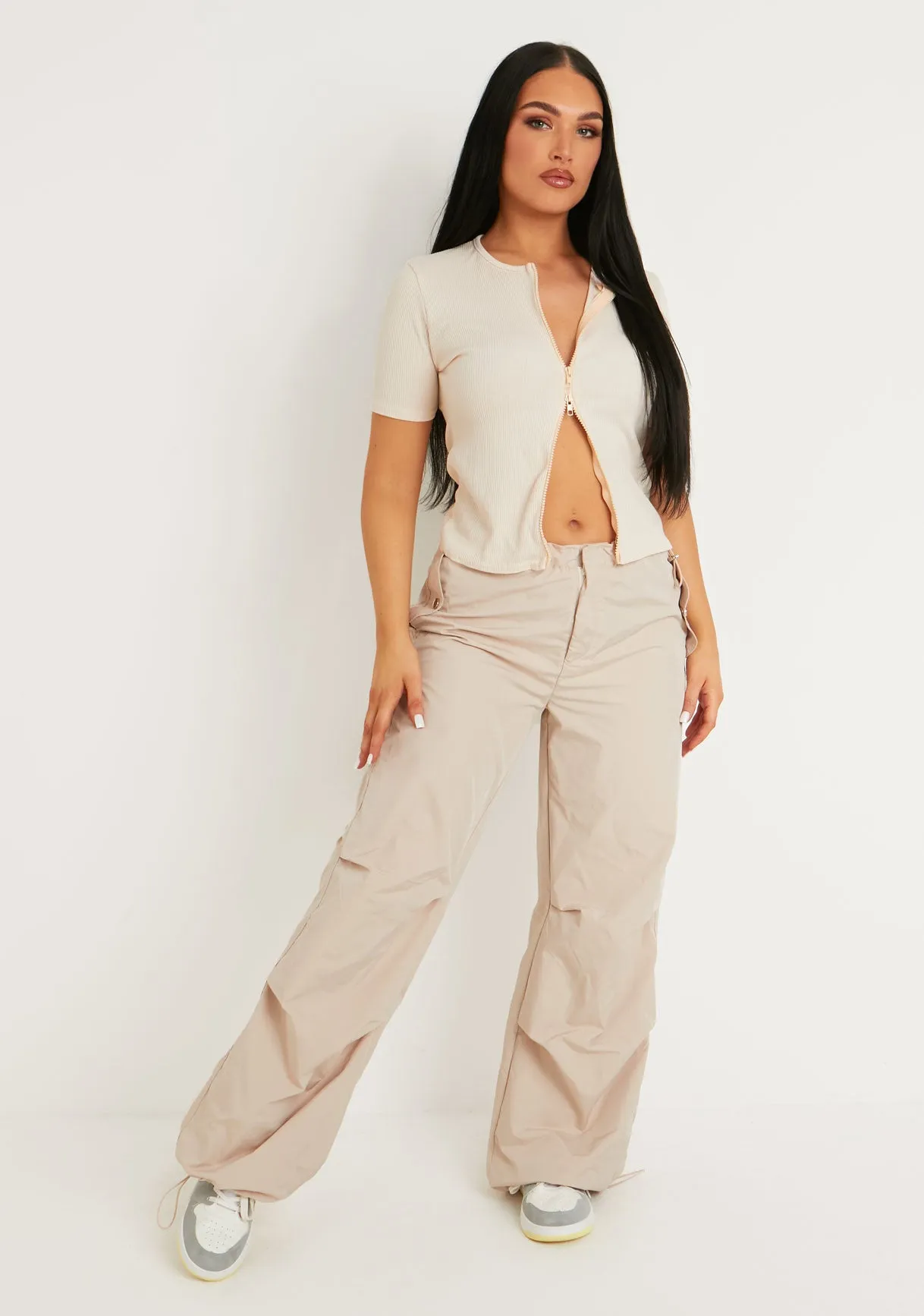 Darva Beige Double Zip Knitted Ribbed Top sold by Missy Empire product image thumbnail 4