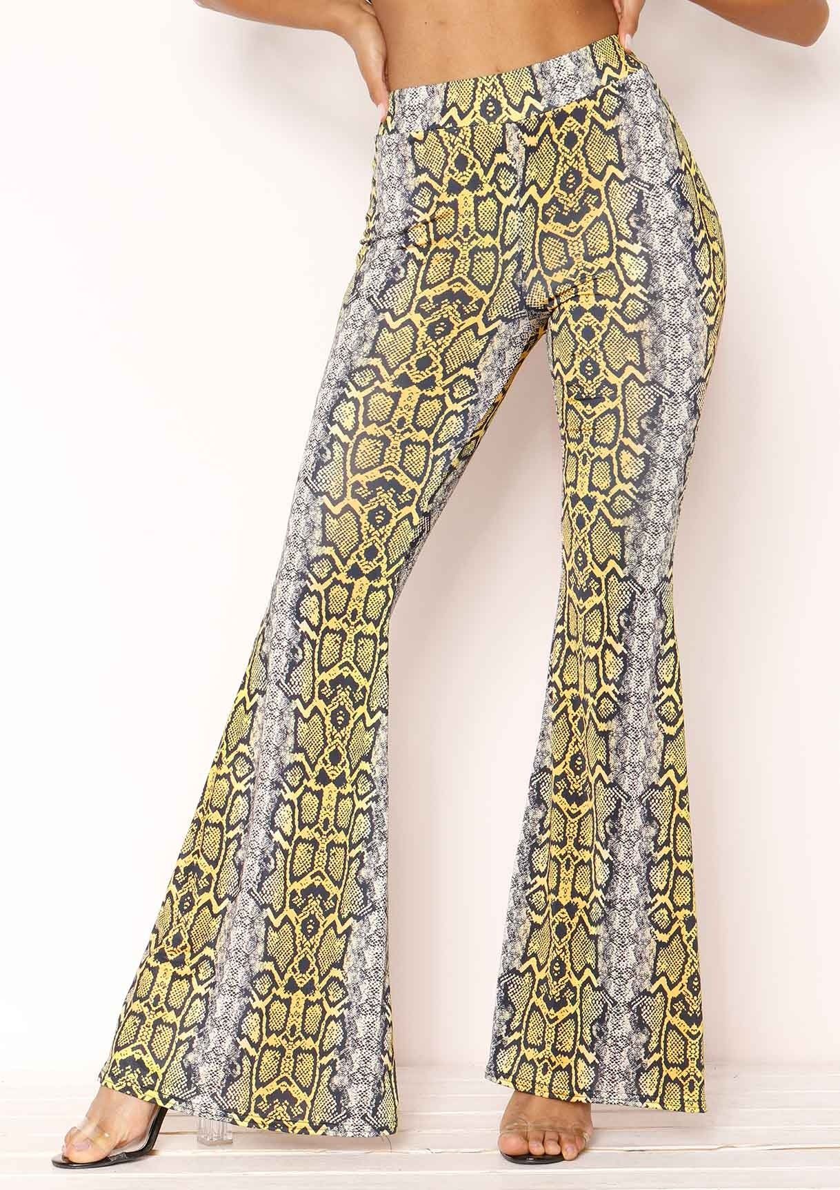 Jessy Yellow Snake Print Flare Trousers sold by Missy Empire product image thumbnail 2