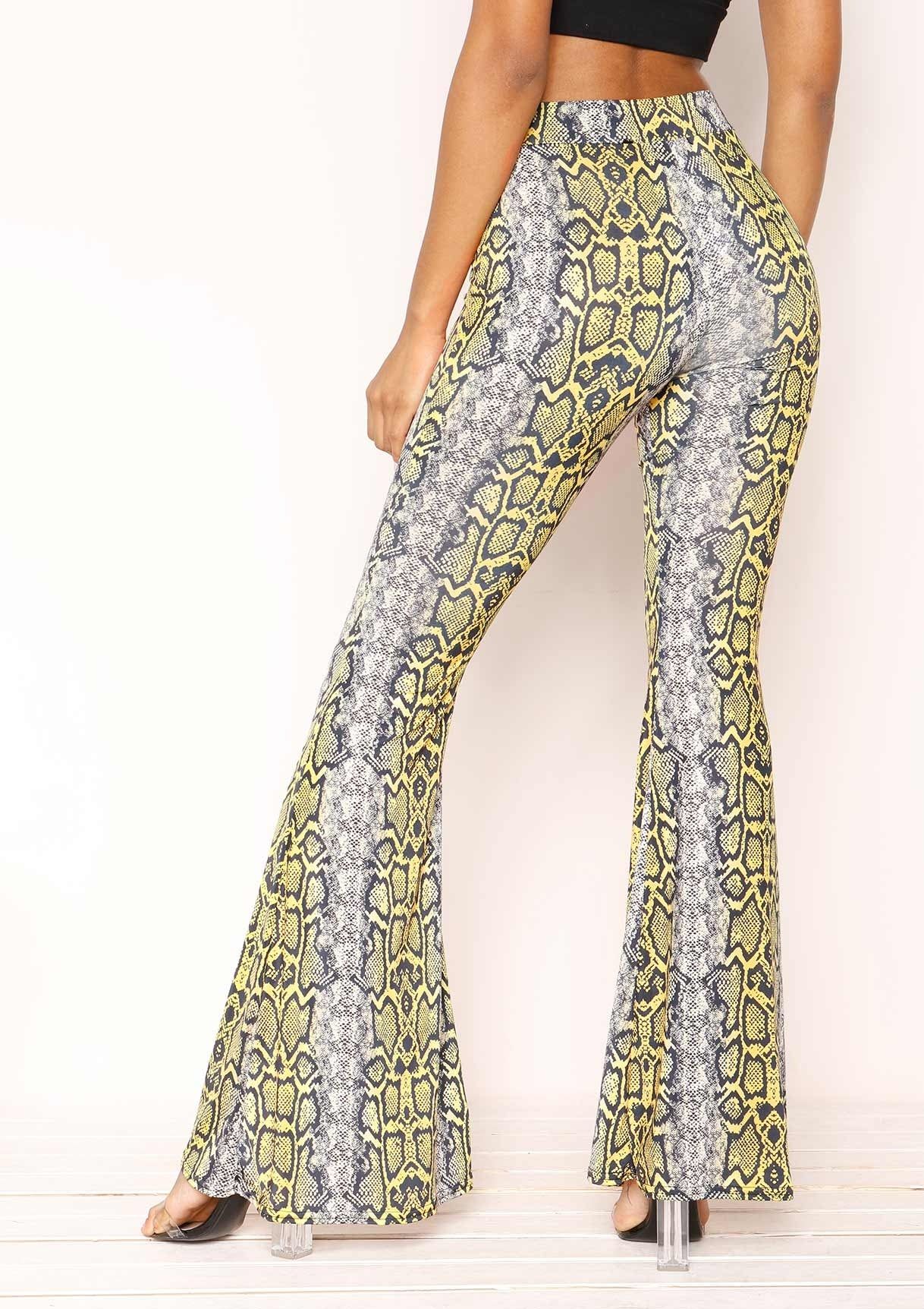 Jessy Yellow Snake Print Flare Trousers sold by Missy Empire product image thumbnail 4