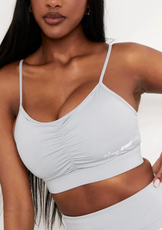 Lola Pale Blue Missy Sport Ruched Front Strappy Gym Crop Top sold by Missy Empire