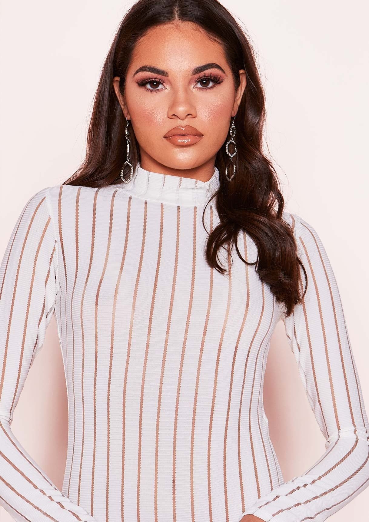 Alina White Ribbed Mesh High Neck Bodysuit sold by Missy Empire product image thumbnail 4