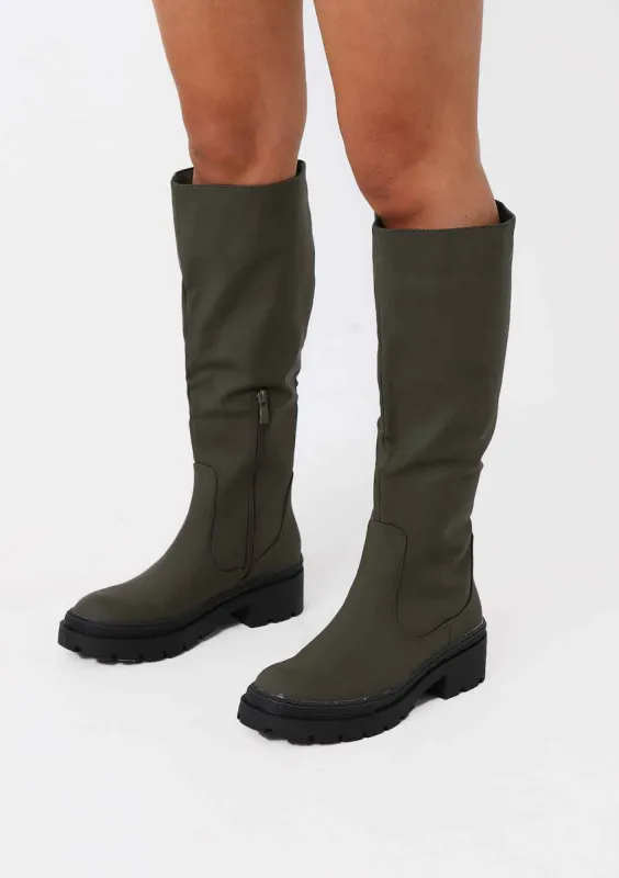 Zeke Khaki Wellie Boots sold by Missy Empire