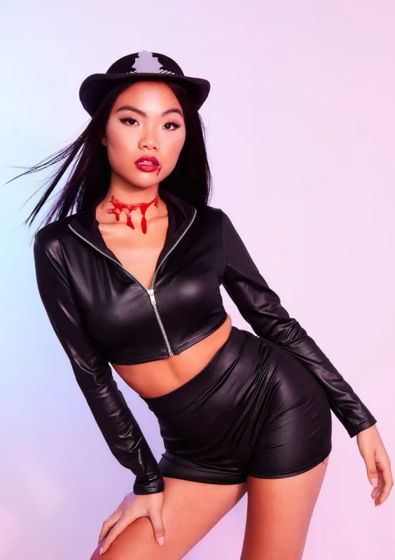 Toya Black Wet Look Cycle Shorts made by Missy Empire