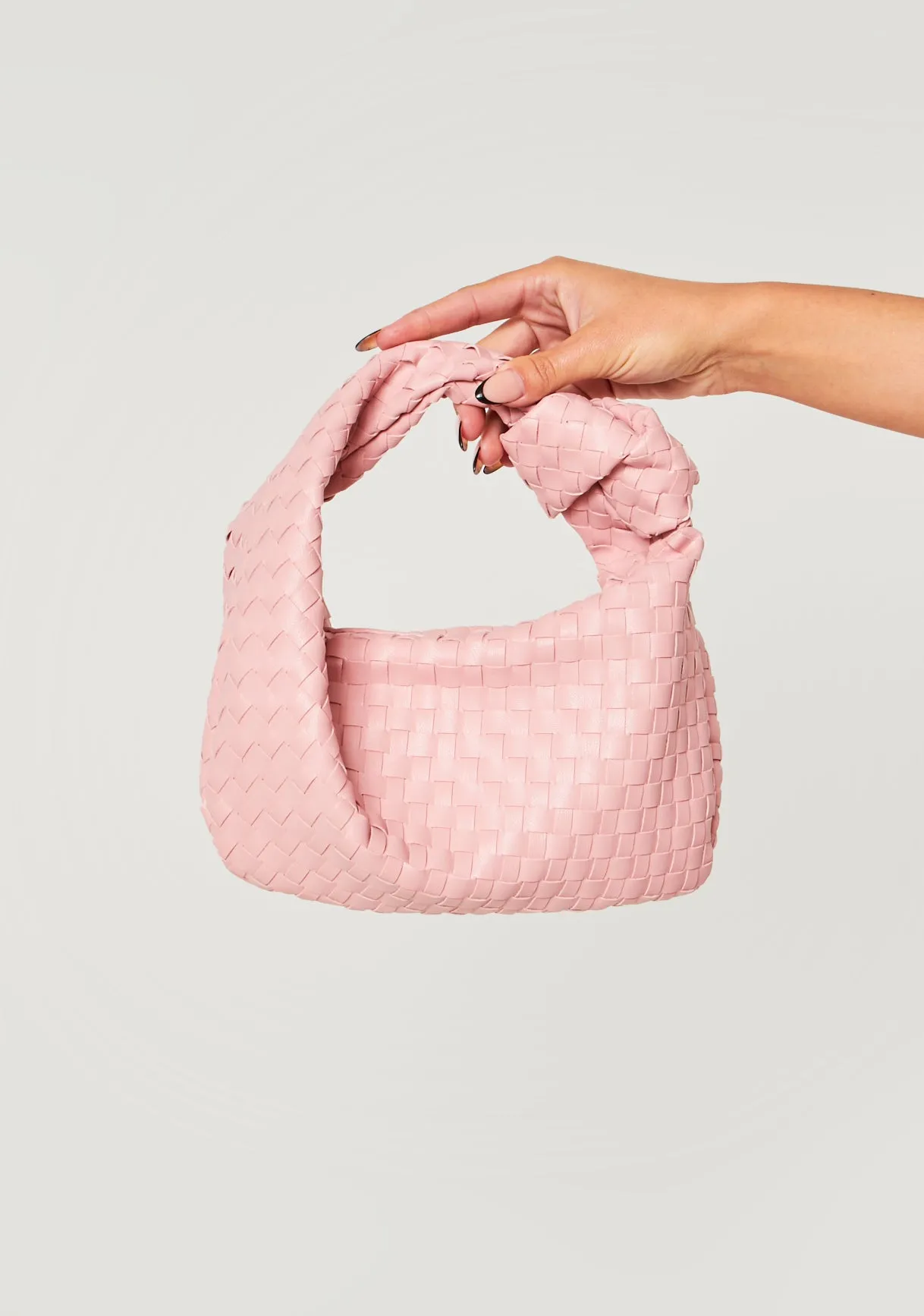 Melissa Light Pink Knot Detail Woven Bag sold by Missy Empire