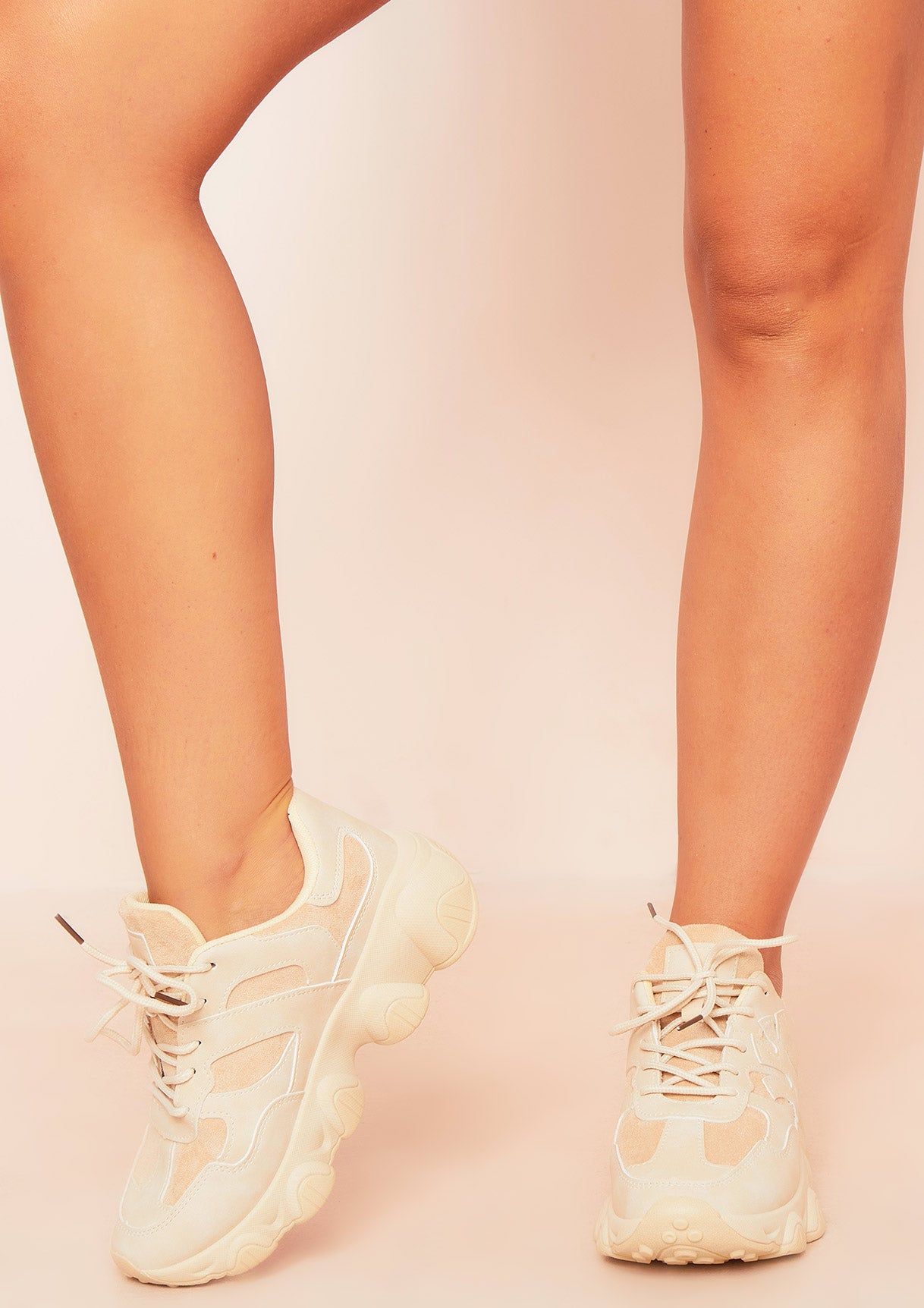 Mimi Beige Chunky Sole Trainers sold by Missy Empire