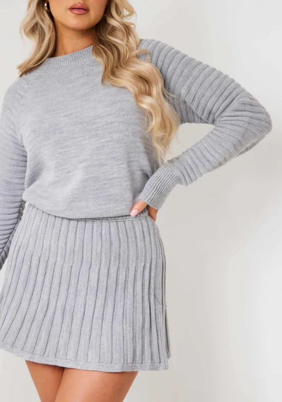 Rachel Light Grey Pleated Knitted Mini Skirt sold by Missy Empire