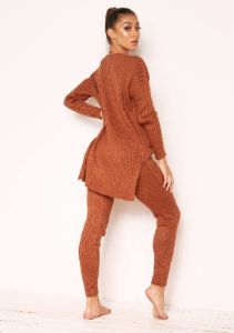 Anya Rust Knit Jumper Loungewear Set sold by Missy Empire