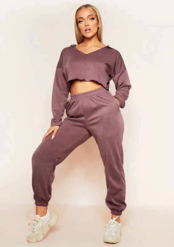 Anna Mocha Seam Detail Joggers sold by Missy Empire