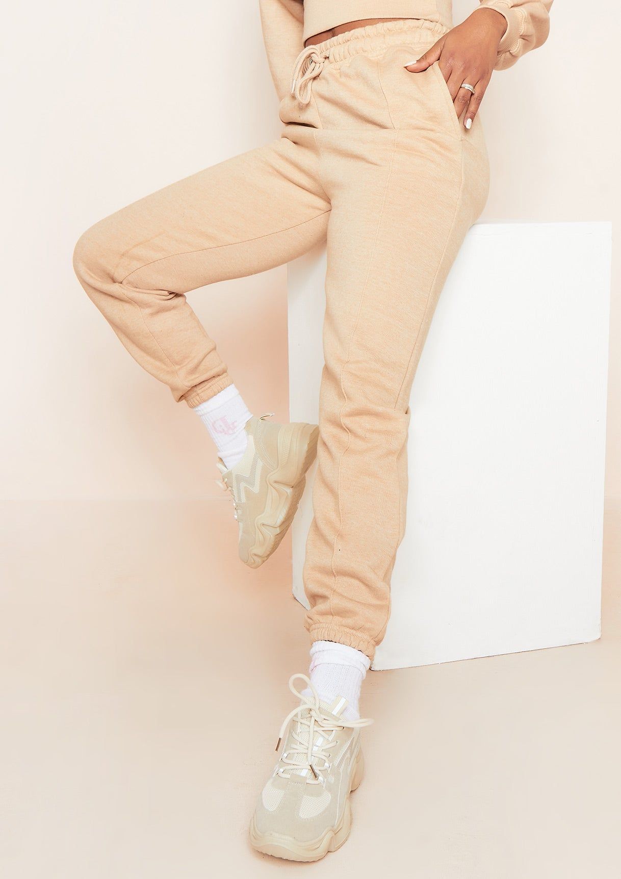 Stella Beige Seam Detail Cropped Sweater And Jogger Loungewear Set sold by Missy Empire product image thumbnail 7