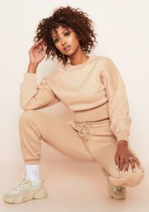 Stella Beige Seam Detail Cropped Sweater And Jogger Loungewear Set sold by Missy Empire