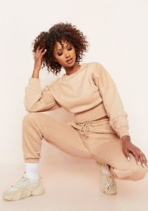 Stella Beige Seam Detail Cropped Sweater And Jogger Loungewear Set sold by Missy Empire