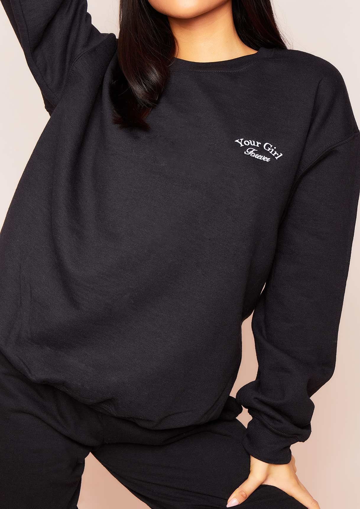 Lola Black Your Girl Forever Slogan Oversized Sweatshirt sold by Missy Empire product image thumbnail 3
