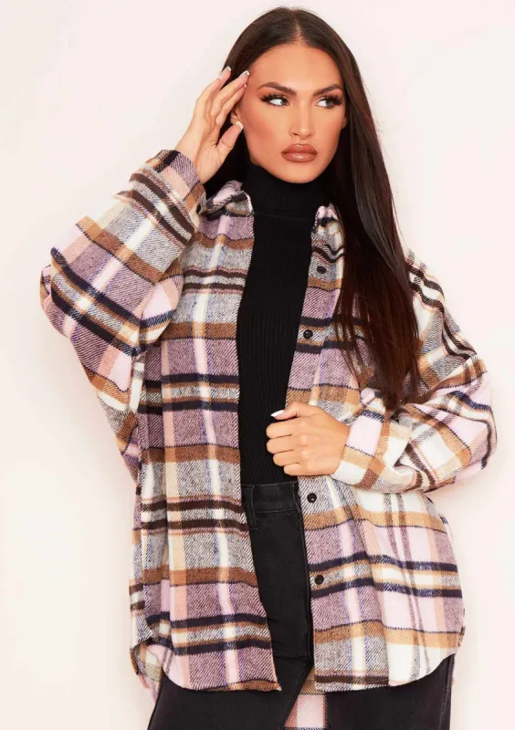 Saskia Pink Checked Oversized Shacket sold by Missy Empire