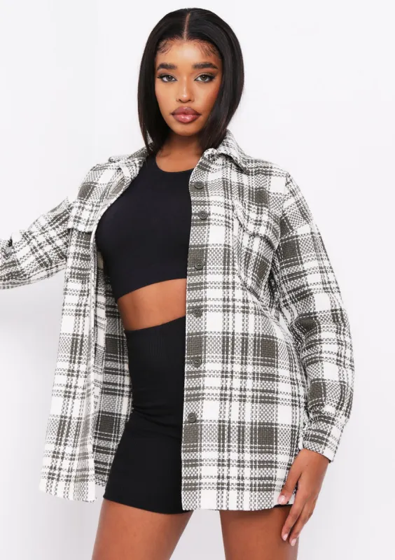 Shelby Green Checked Shacket sold by Missy Empire