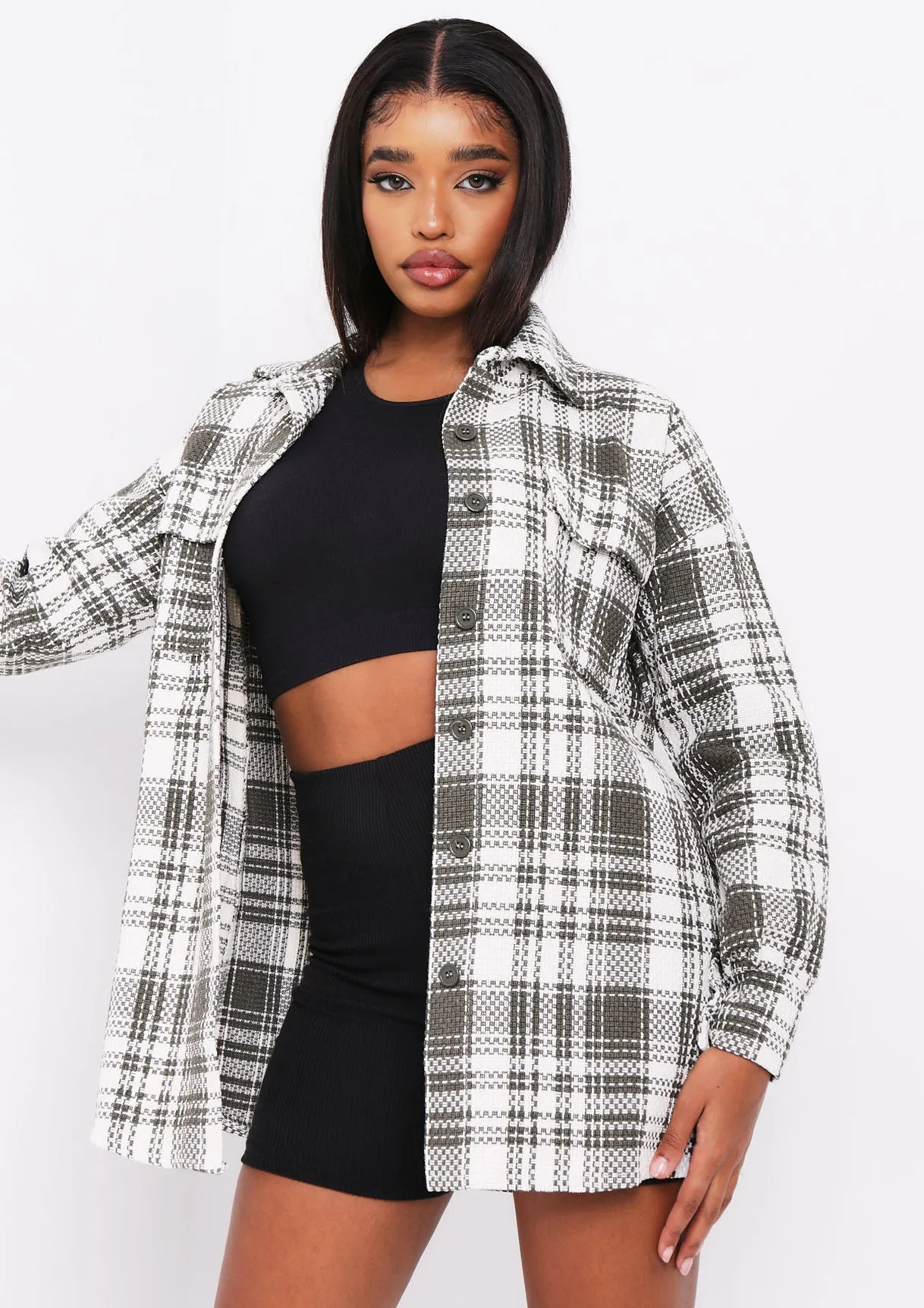 Shelby Green Checked Shacket sold by Missy Empire