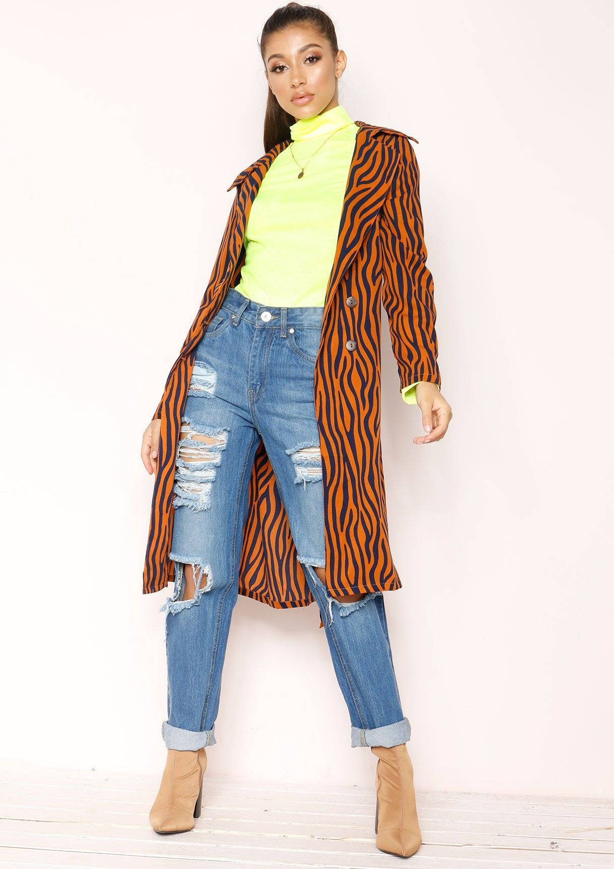 Zaria Rust Zebra Print Longline Jacket sold by Missy Empire product image thumbnail 2