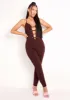 Reese Chocolate Plunge Detail Halterneck Jumpsuit sold by Missy Empire