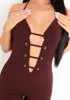 Reese Chocolate Plunge Detail Halterneck Jumpsuit sold by Missy Empire