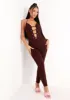 Reese Chocolate Plunge Detail Halterneck Jumpsuit sold by Missy Empire