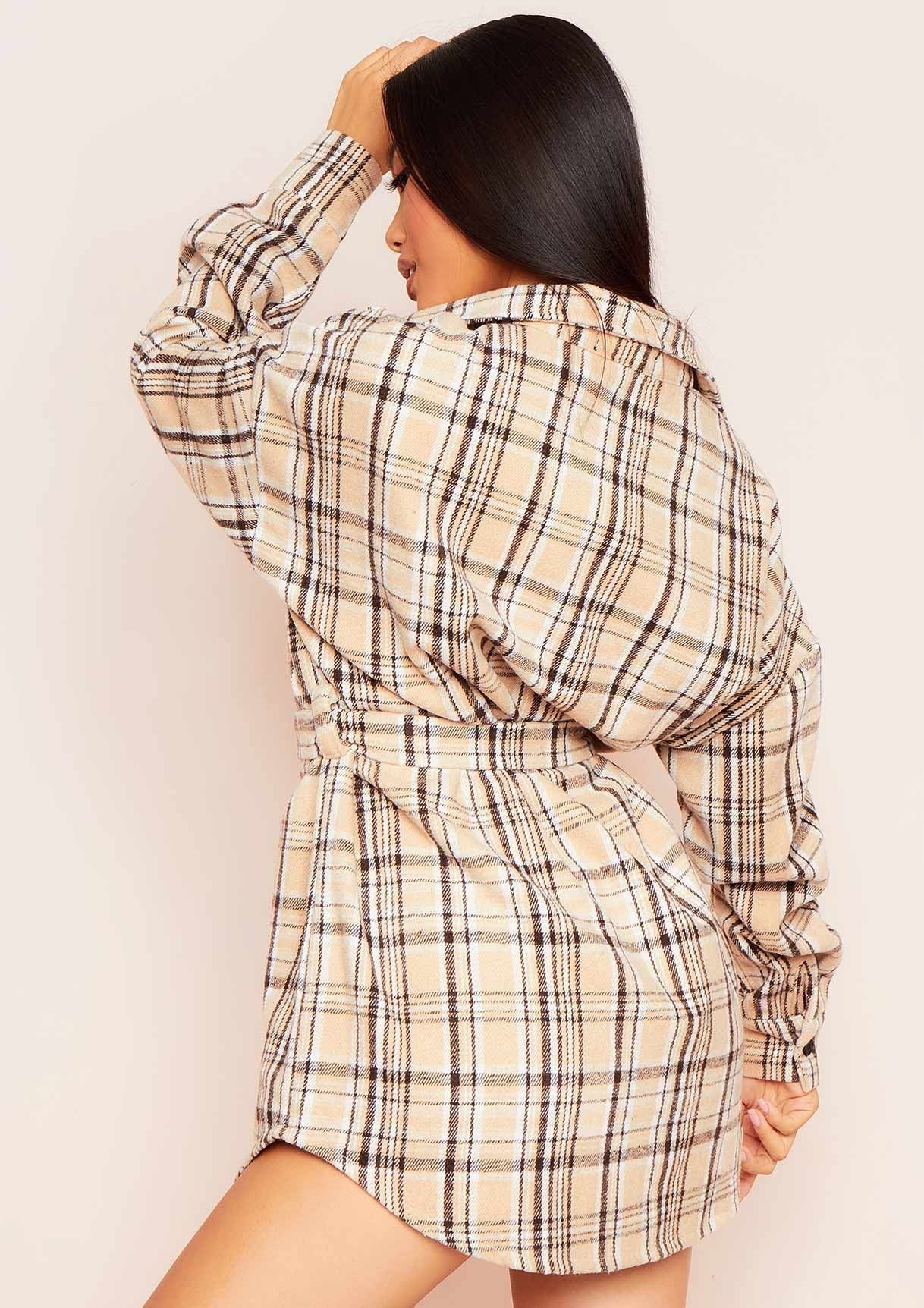 Ember Beige Oversized Belted Check Shacket sold by Missy Empire product image thumbnail 2